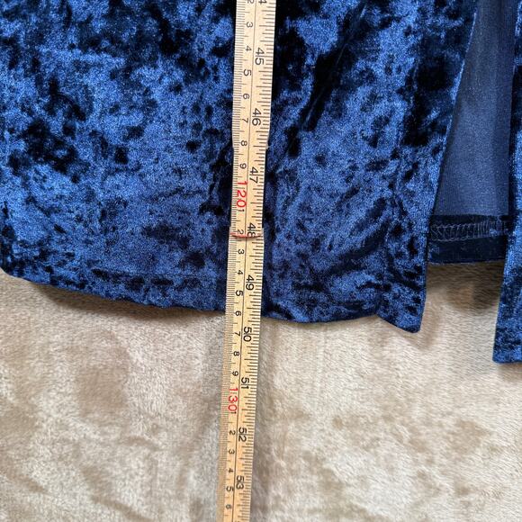 Navy Blue Jewel Tone Crushed Velvet Longline Cardigan Duster | Open Front | Sm - Picture 8 of 10